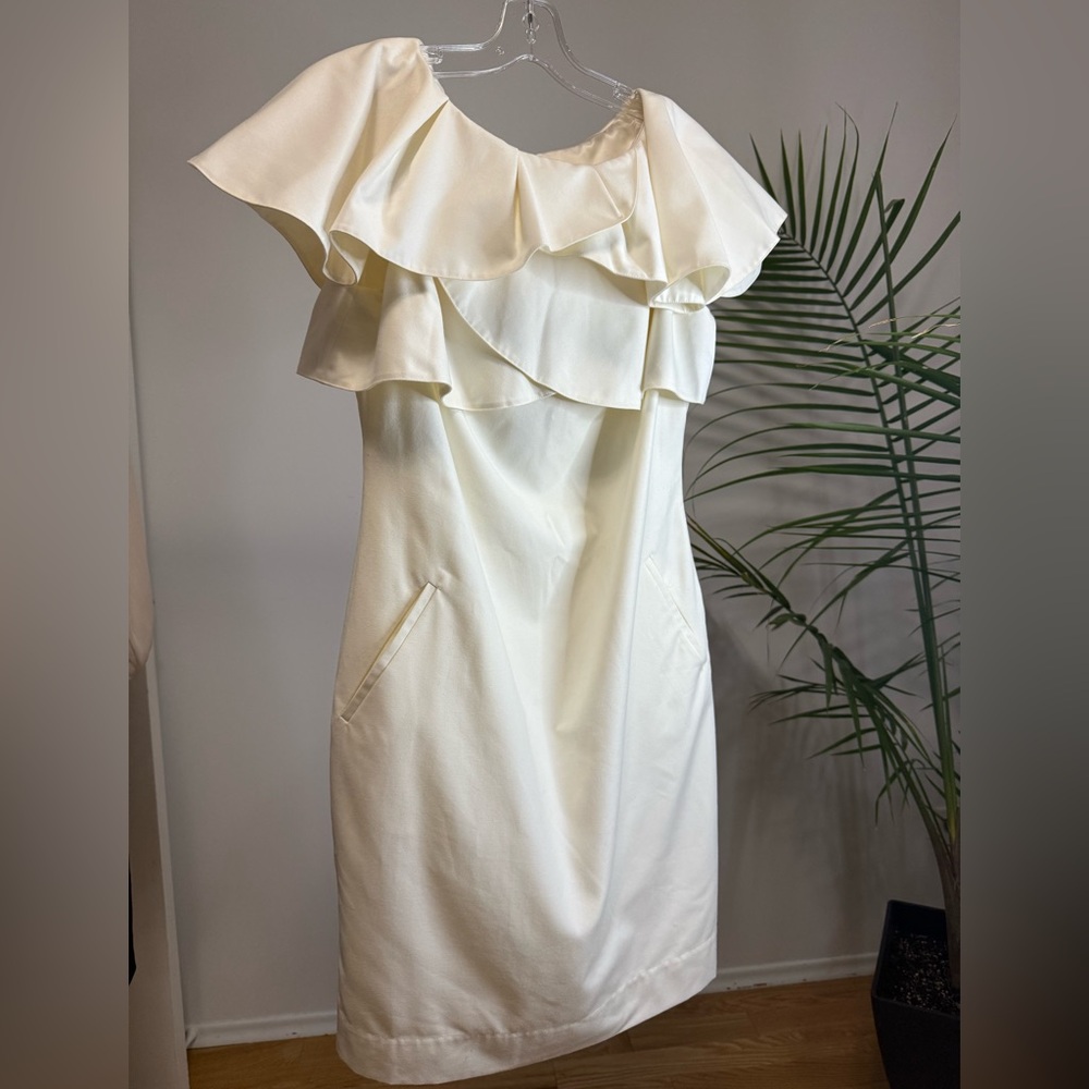 Ted Baker Cream Shoulder Ruffle Dress